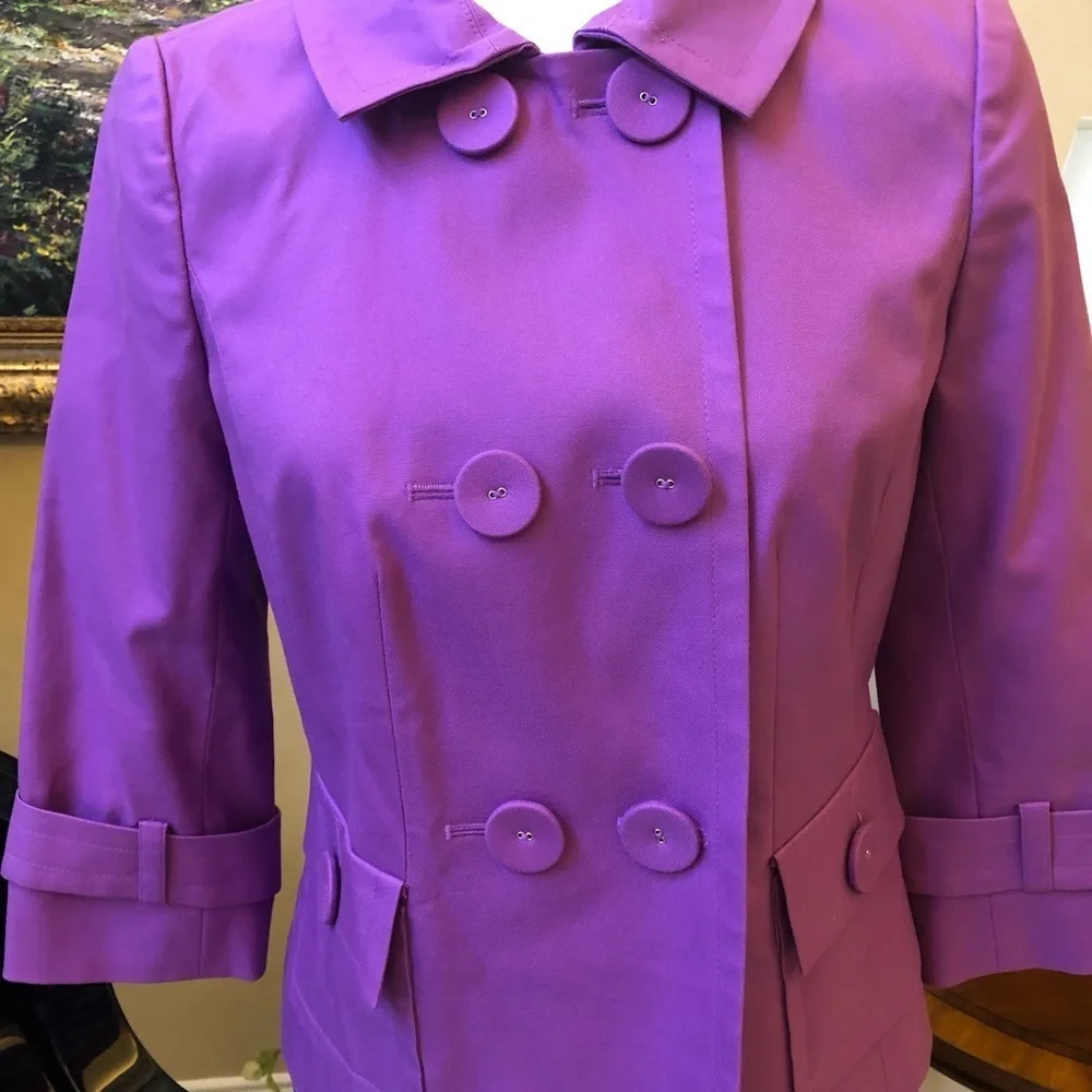 Halogen Double Breasted Button Front 3/4 Sleeve Purple Jacket Women’s Small EUC